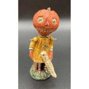 Vtg 80s 90s Halloween Polliwoggs Pumpkin Head Girl w Ghost Prim Folk Jointed